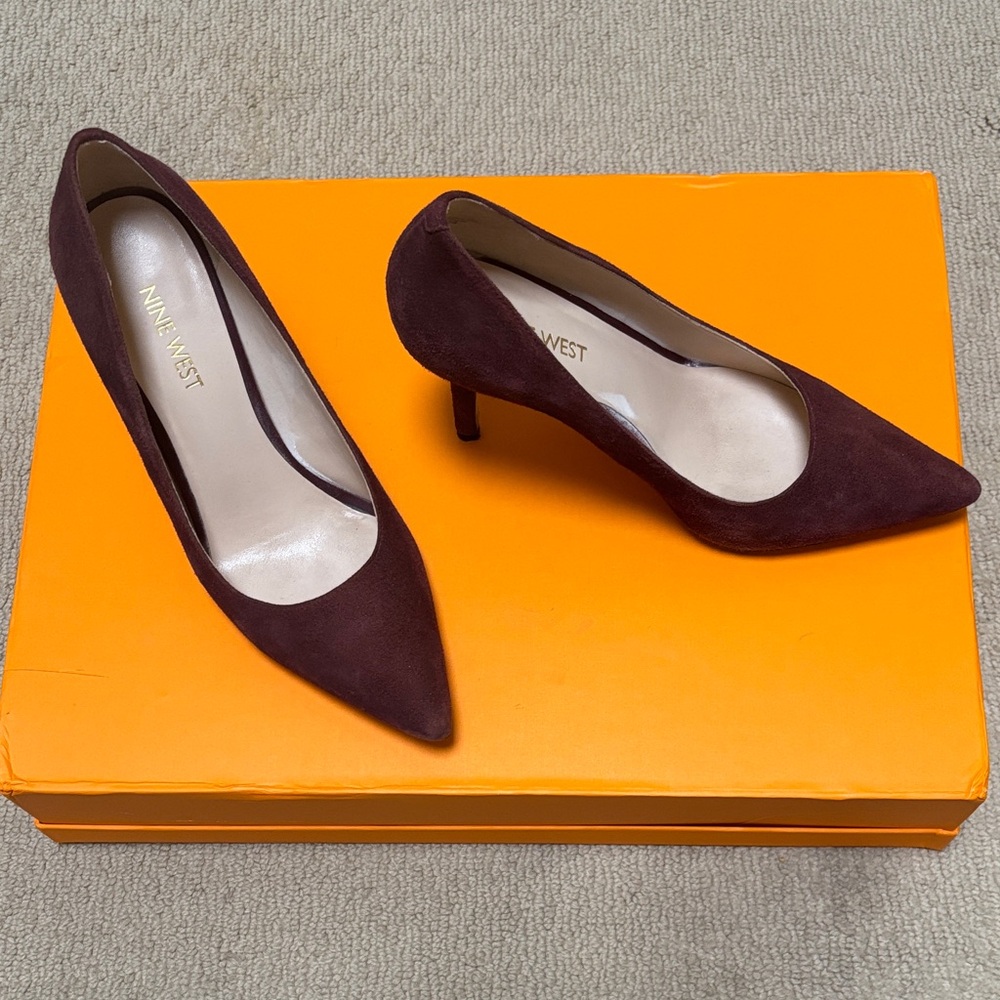 Nine West Burgundy Pointed-Toe Suede Pumps